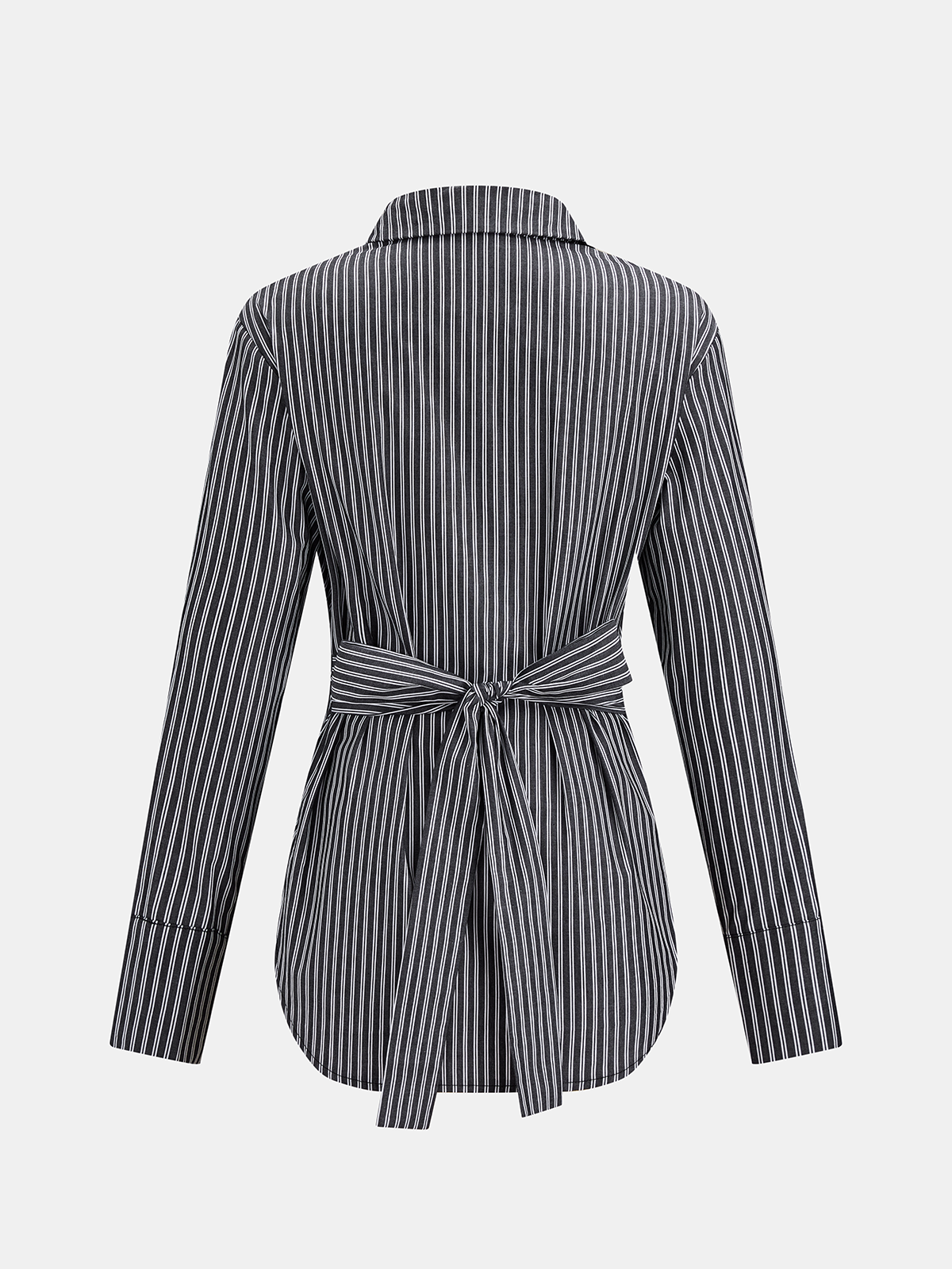 Striped Tie-Back Cotton Long Sleeve Shirt for Women Casual Fit