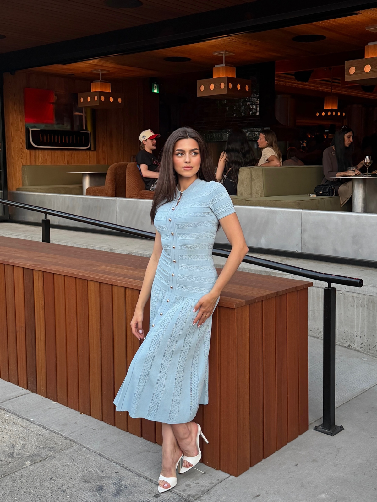 Short Sleeve Textured Knit Midi Dress for Women with Belt