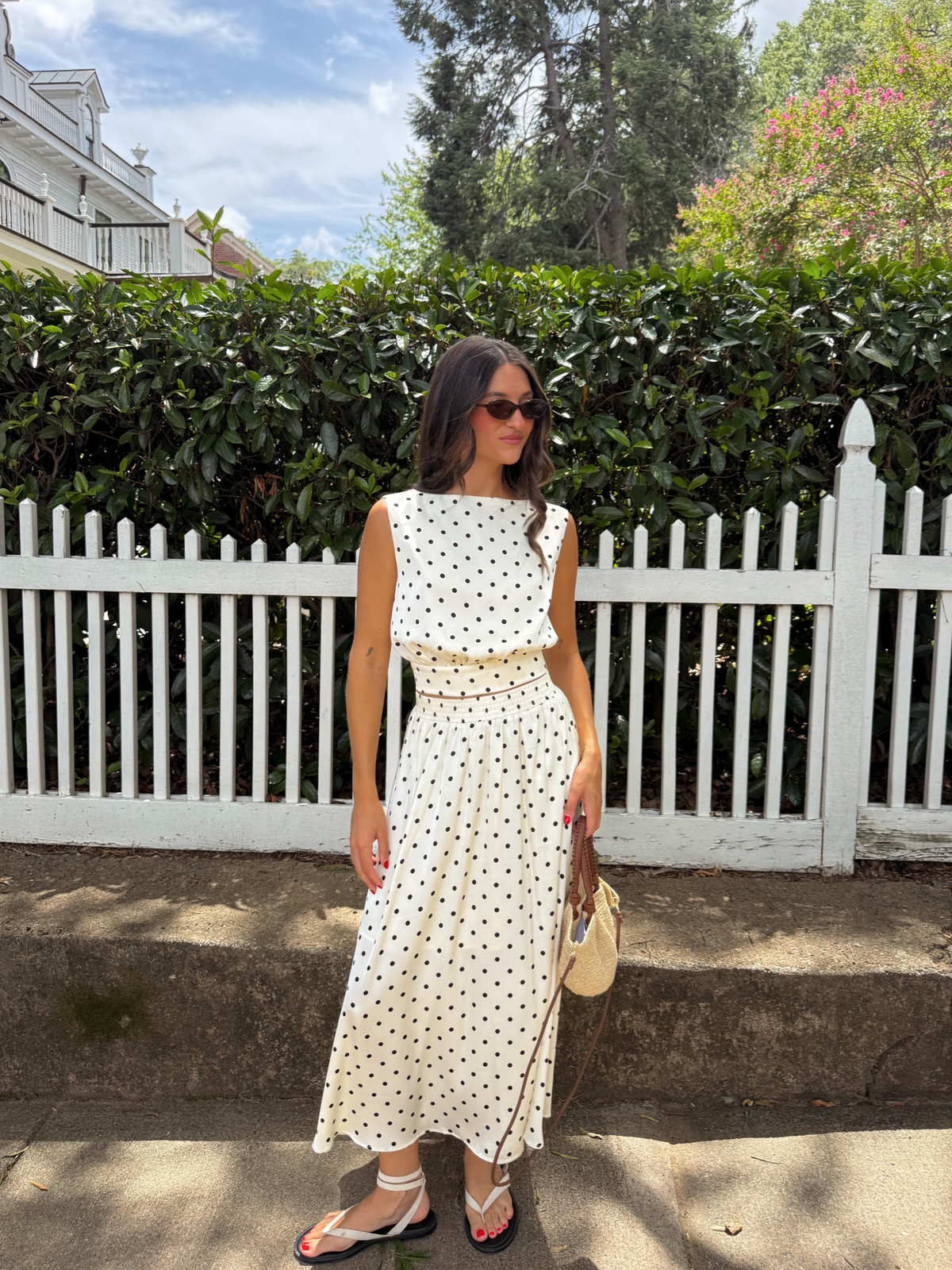 Polka Dot Sleeveless Top & Maxi Skirt Set for Women Summer Outfit