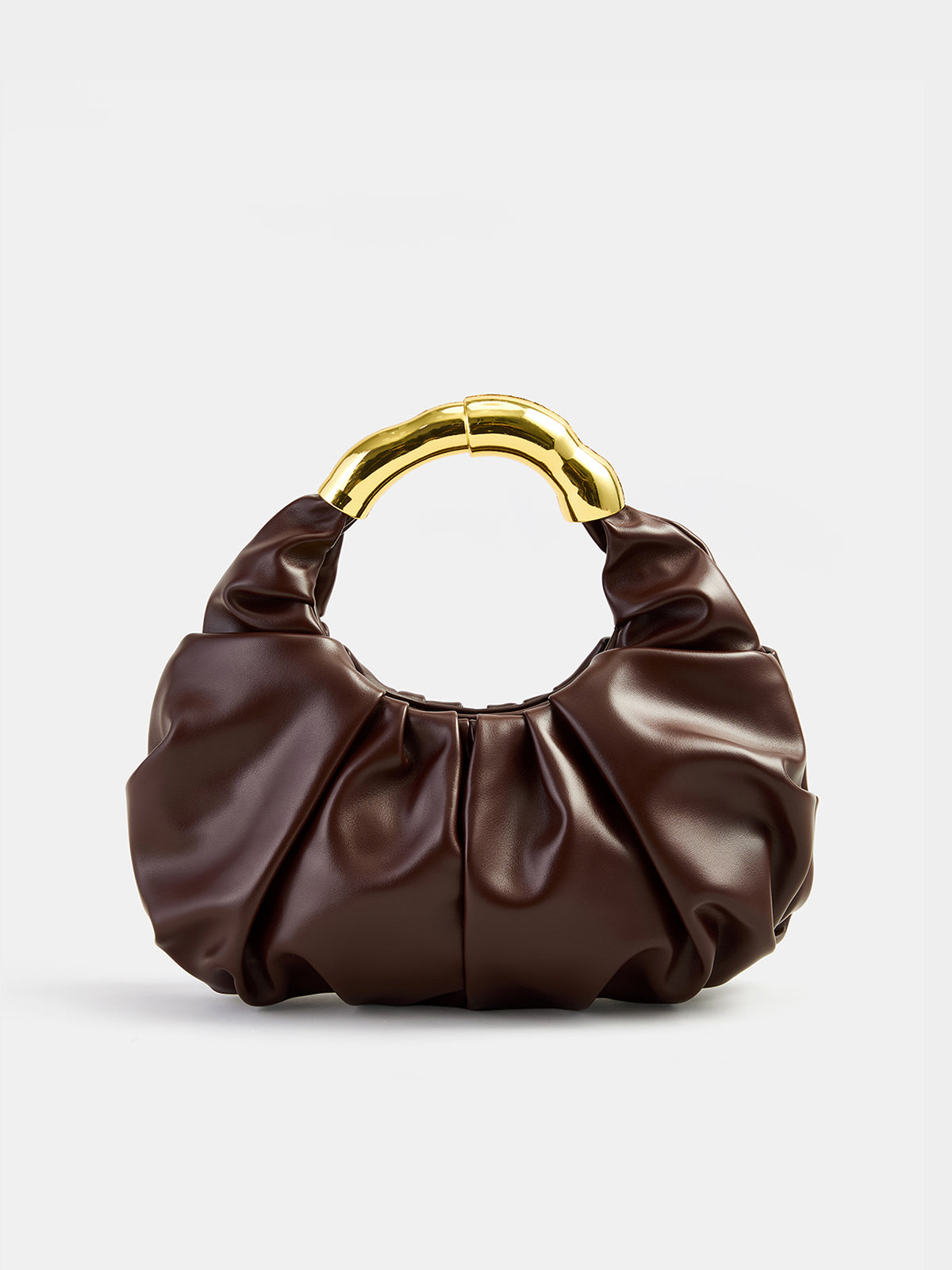 Ruched Metal Handle Handbag with Adjustable Strap Fashion Accessory
