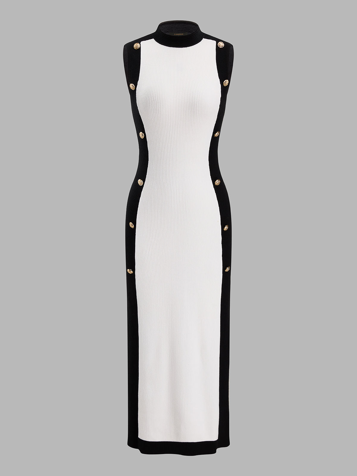 Color-Block Metal Detail Knit Midi Dress with Belted Waist