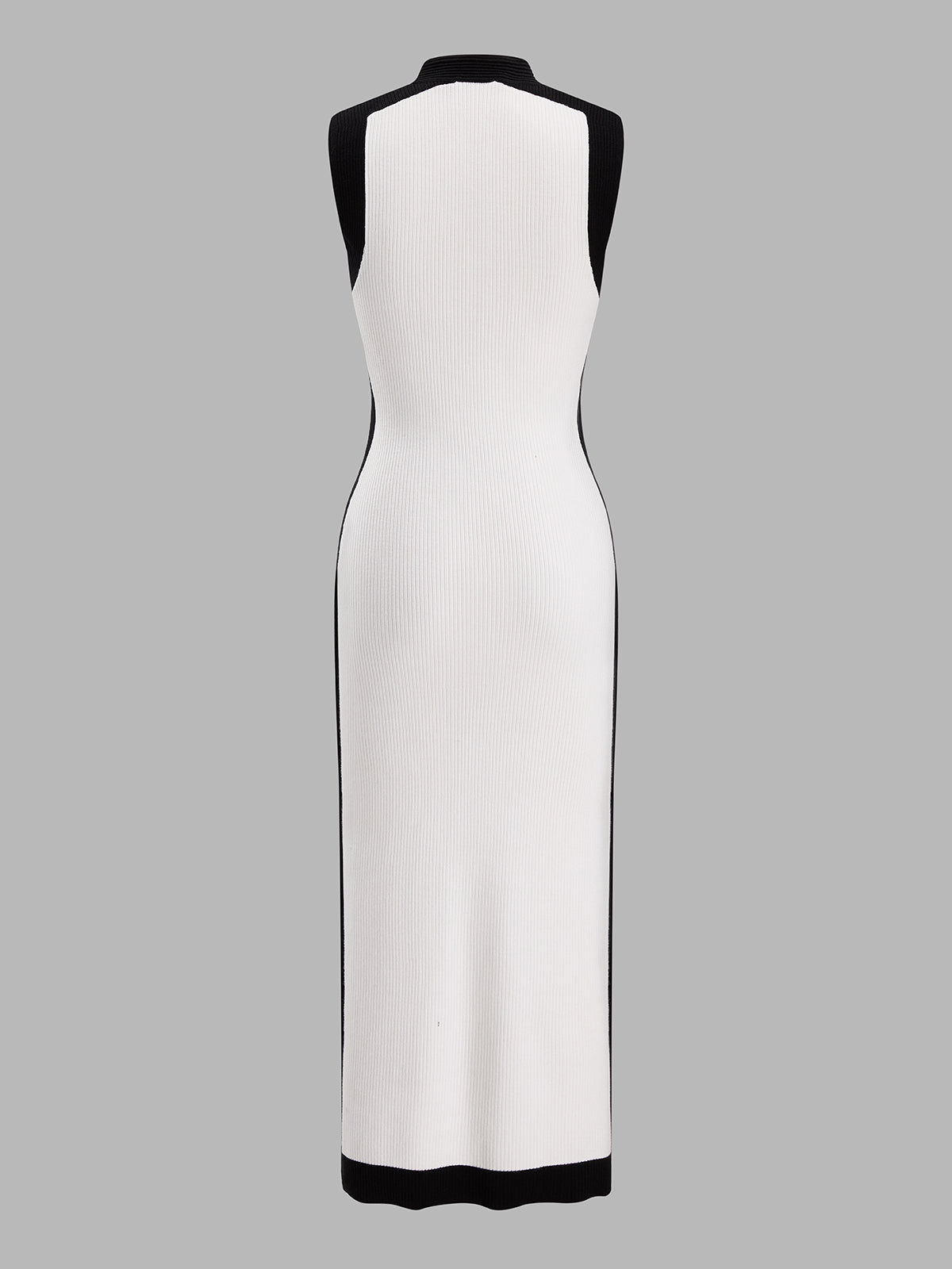 Color-Block Metal Detail Knit Midi Dress with Belted Waist