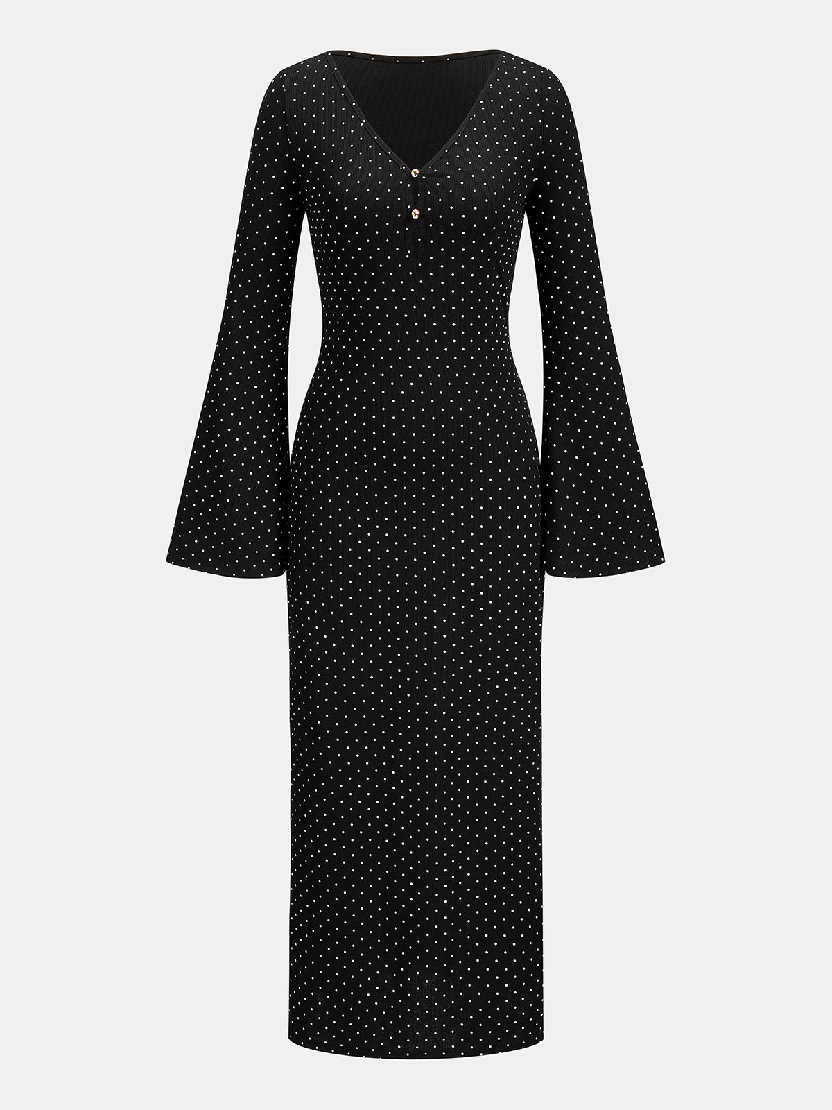 Flare Sleeve Polka Dot Midi Dress Trendy and Vintage Style