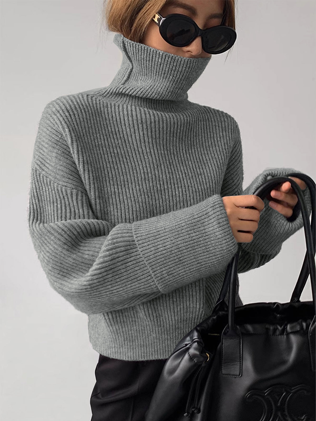 Turtleneck Ribbed Warm Sweater Cozy Winter Essential Pullover