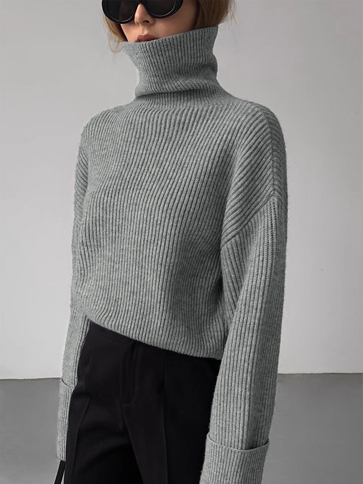 Turtleneck Ribbed Warm Sweater Cozy Winter Essential Pullover