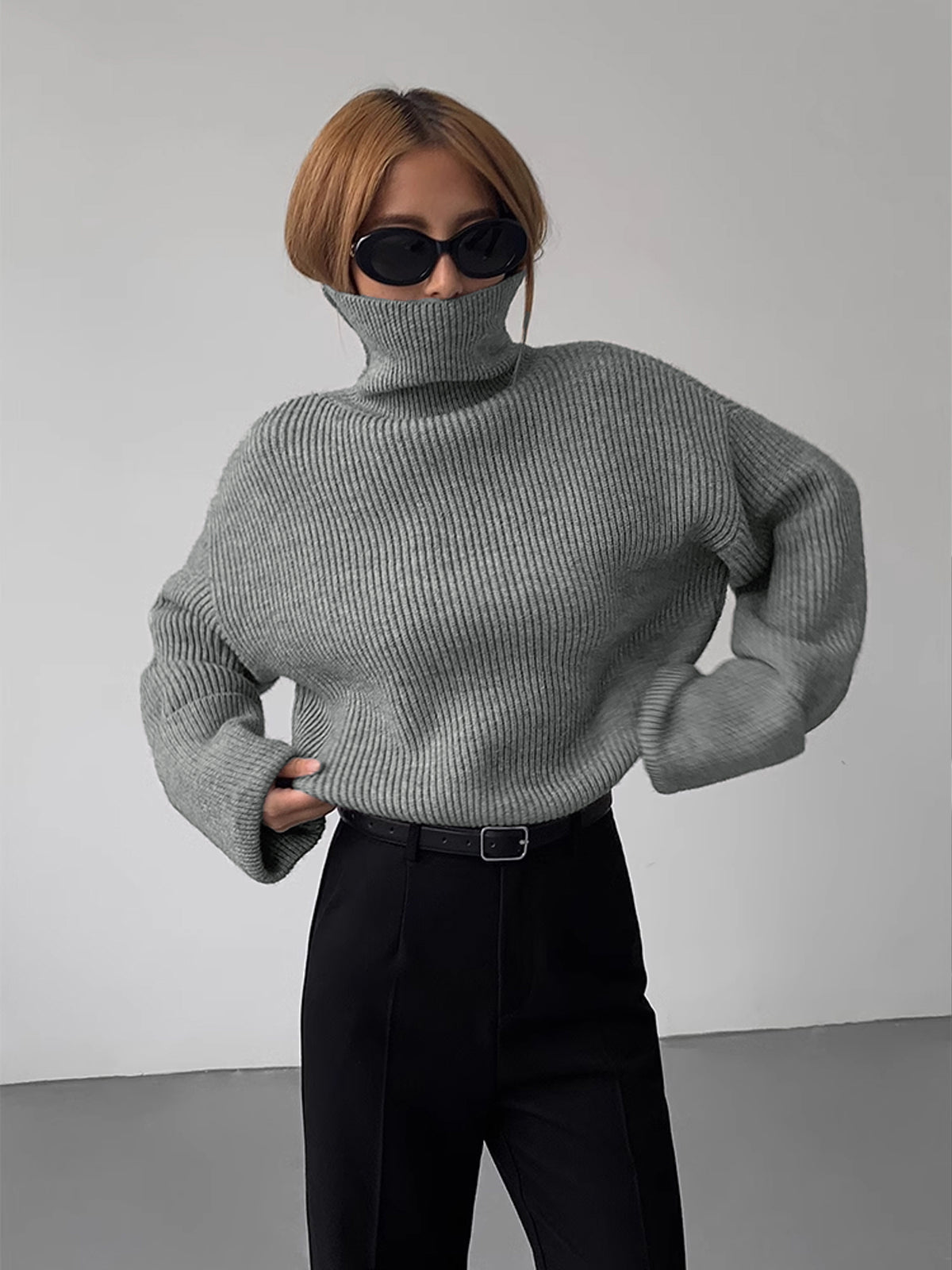 Turtleneck Ribbed Warm Sweater Cozy Winter Essential Pullover