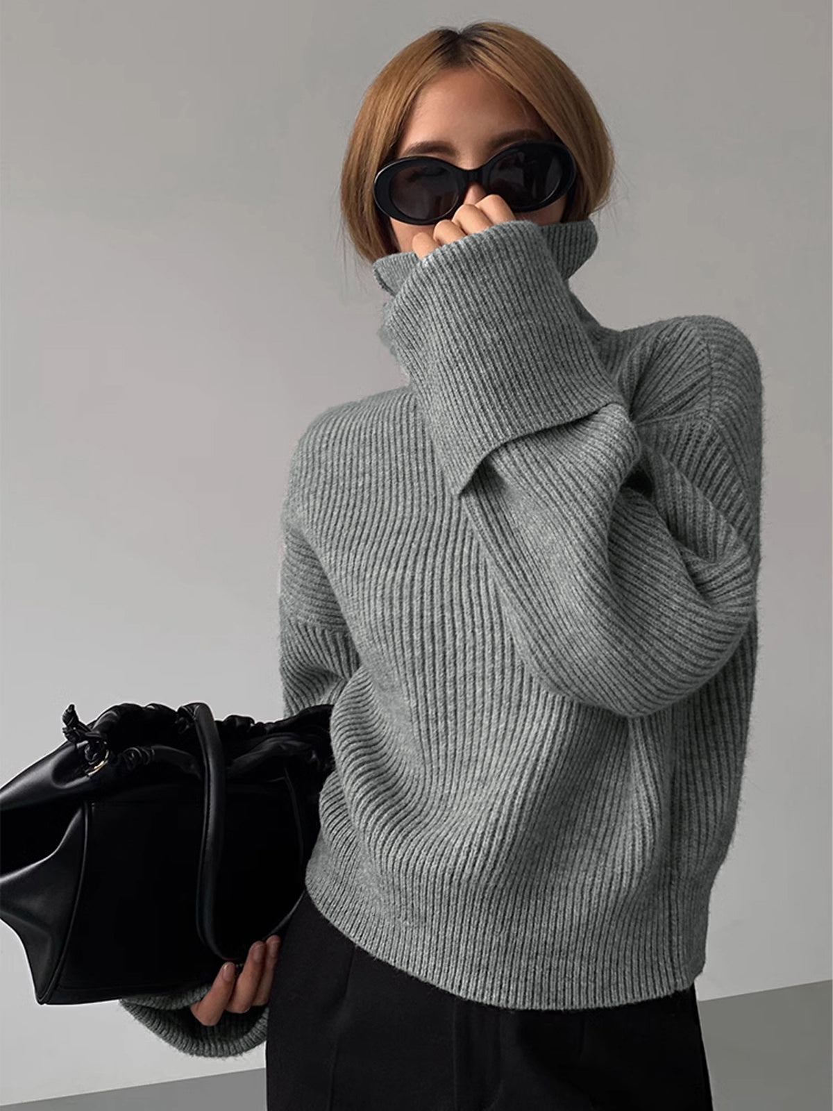 Turtleneck Ribbed Warm Sweater Cozy Winter Essential Pullover
