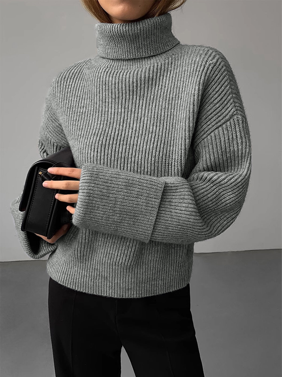 Turtleneck Ribbed Warm Sweater Cozy Winter Essential Pullover