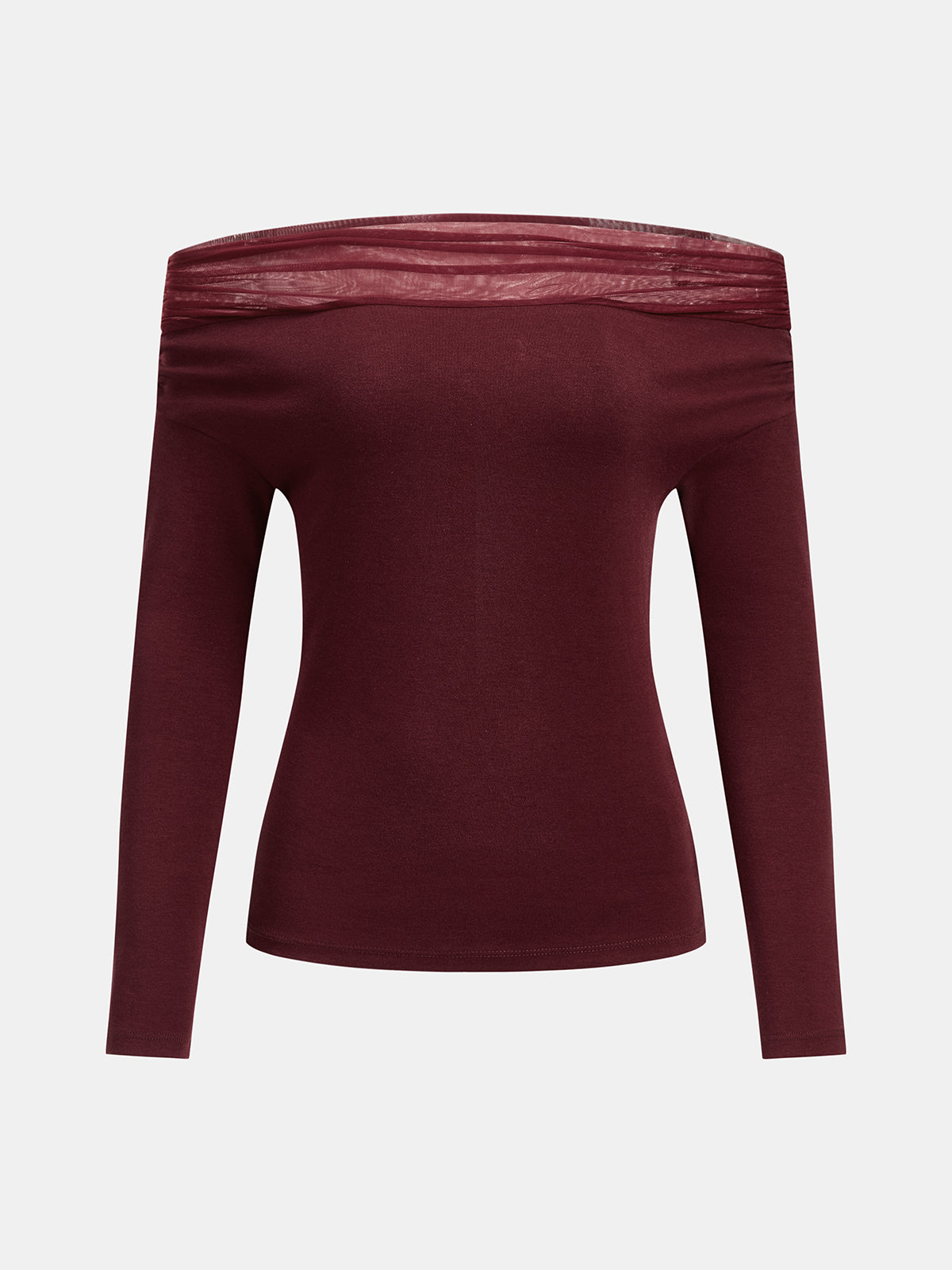 Mesh Spliced Off-Shoulder Fitted Blouse Elegant Women's Top for Evening Wear