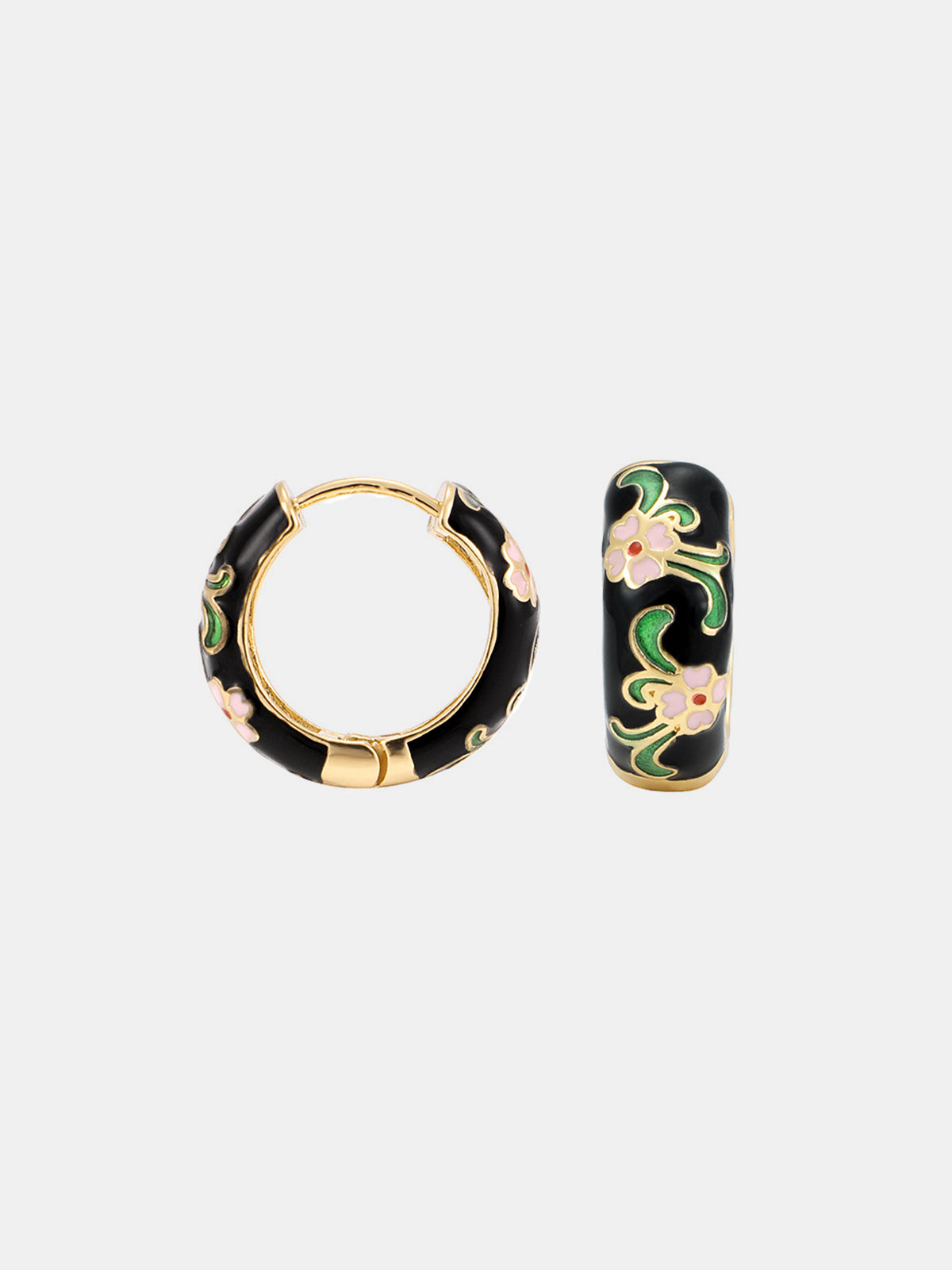 Vintage Floral Enamel Hoop Earrings - Elegant Retro Design Jewelry