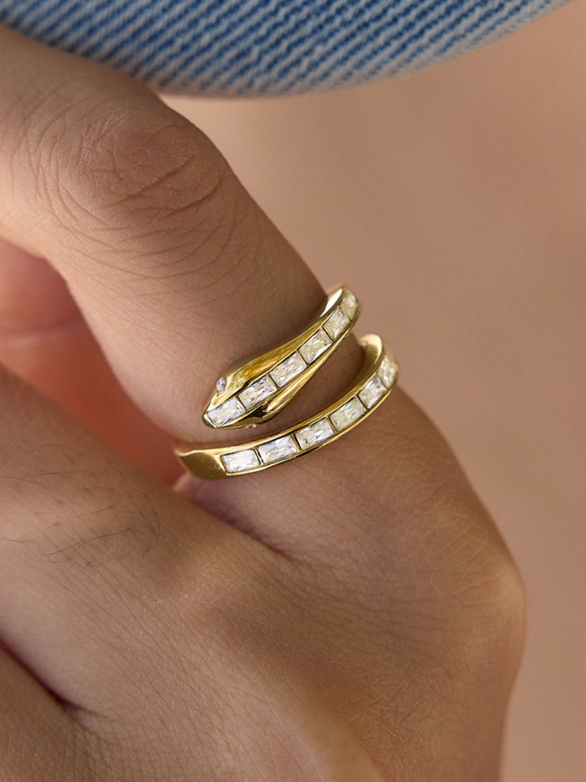 Snake Shape Open Zircon Ring, Elegant Adjustable Unisex Jewelry Piece