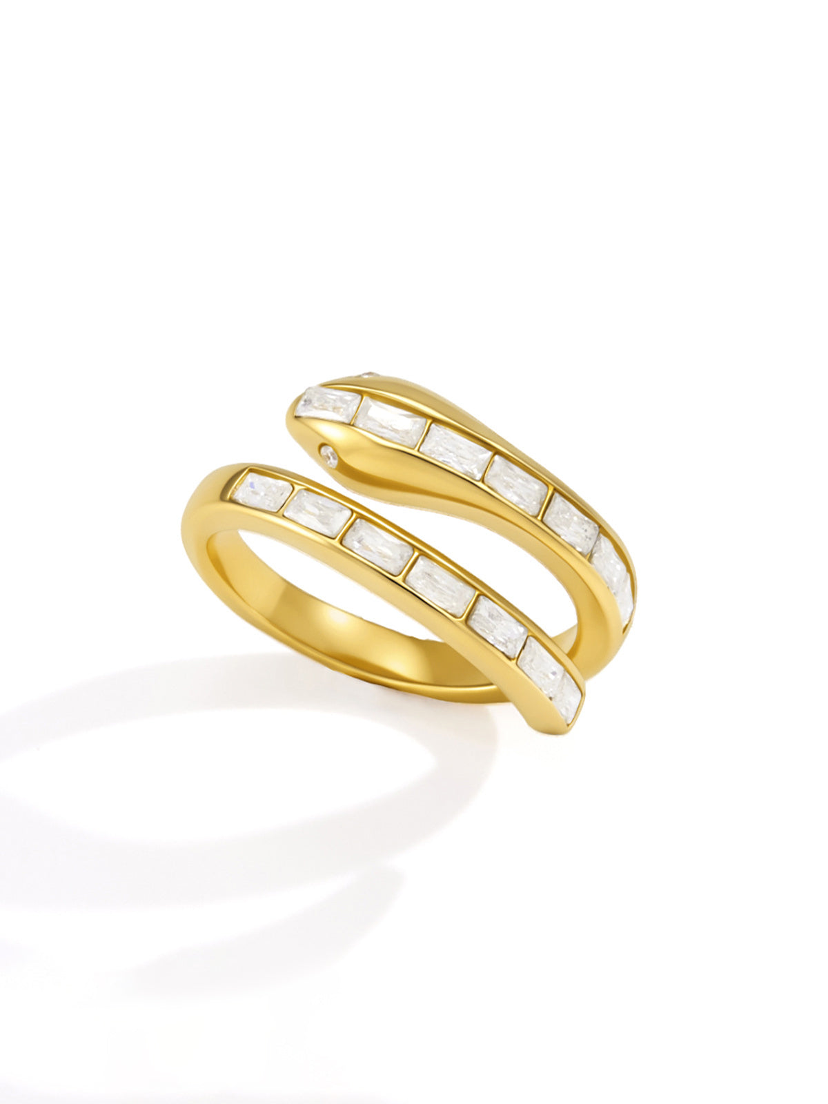 Snake Shape Open Zircon Ring, Elegant Adjustable Unisex Jewelry Piece