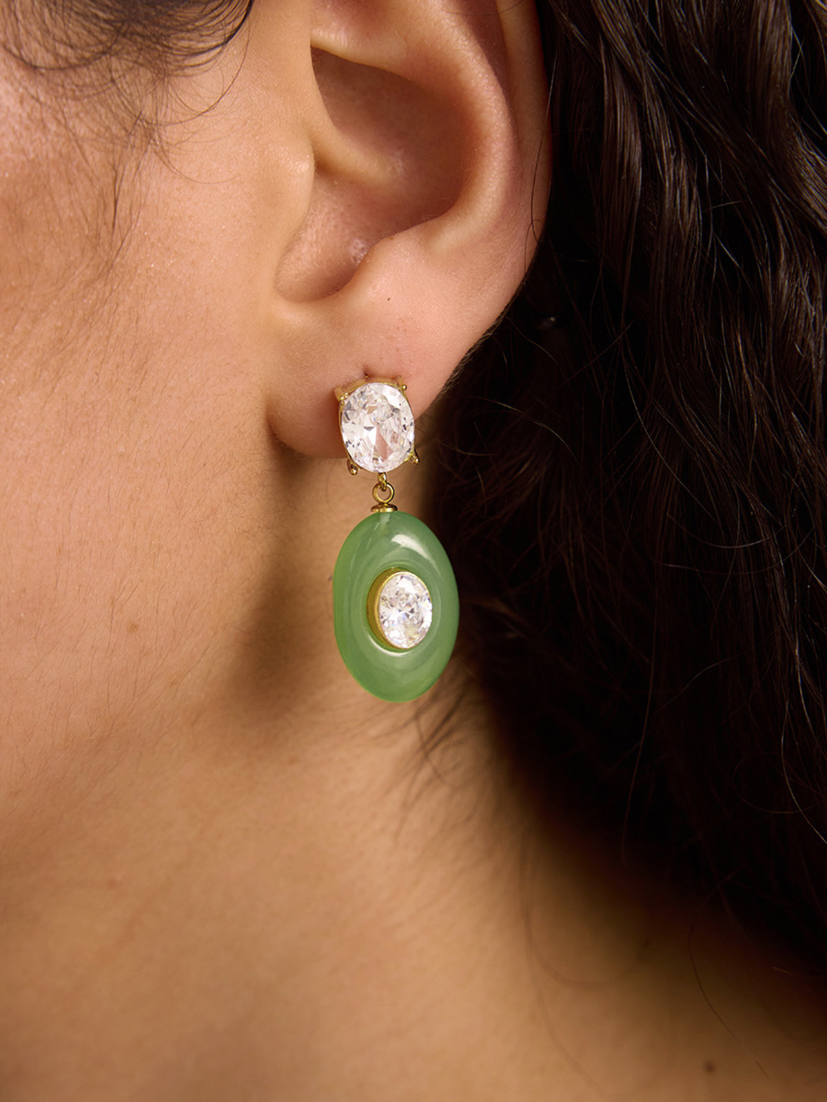 Double Crystal Oval Drop Earrings with Elegant Sterling Silver Hooks