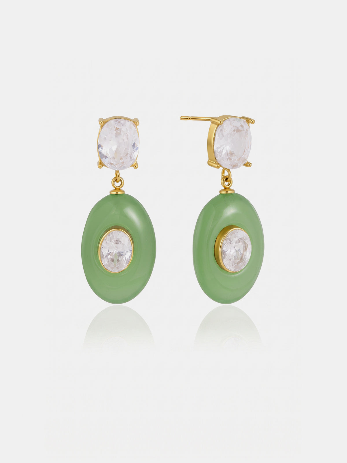 Double Crystal Oval Drop Earrings with Elegant Sterling Silver Hooks