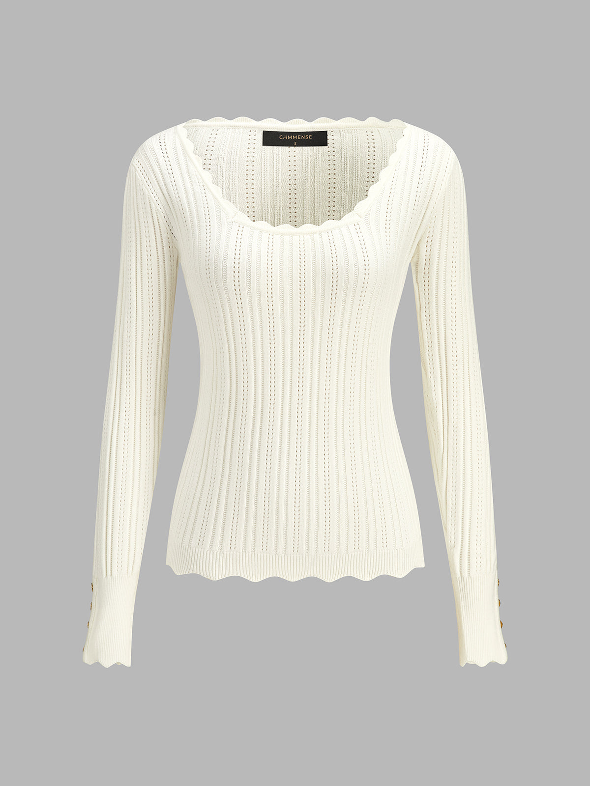 Scallop Trim Hollow Knit Top | Lightweight Casual Summer Wear
