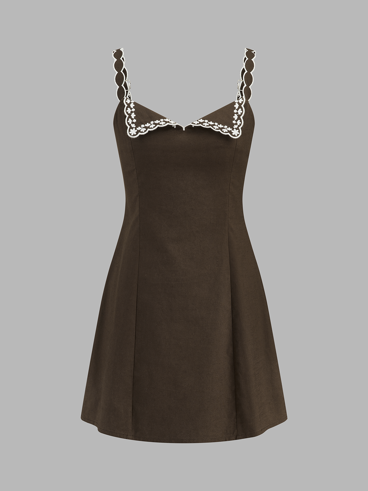 Embroidered Cotton Linen Cami Mini Dress with Adjustable Straps