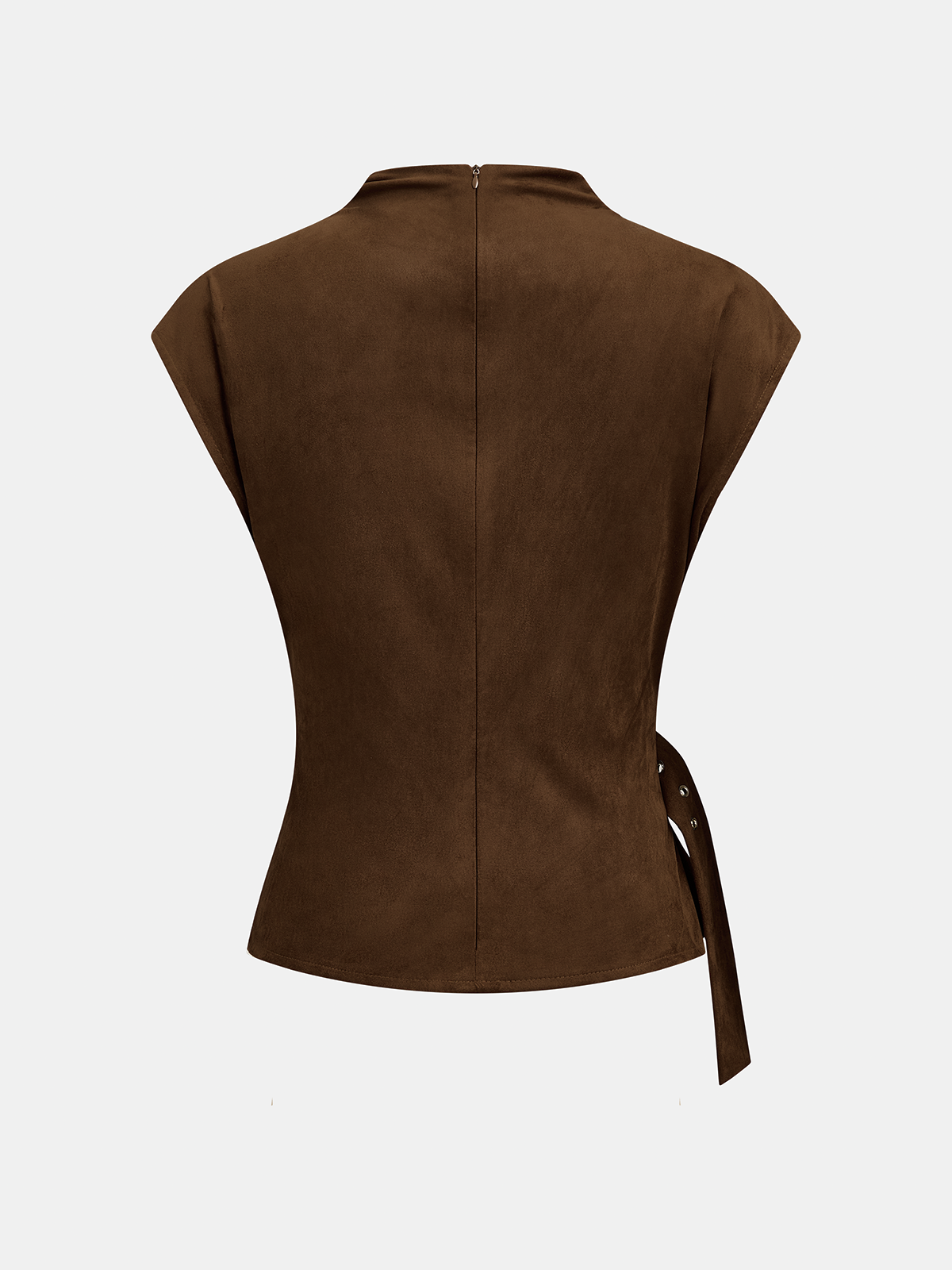 Buckle Waist Cap Sleeve Suede Effect Women's Blouse Casual Work Top