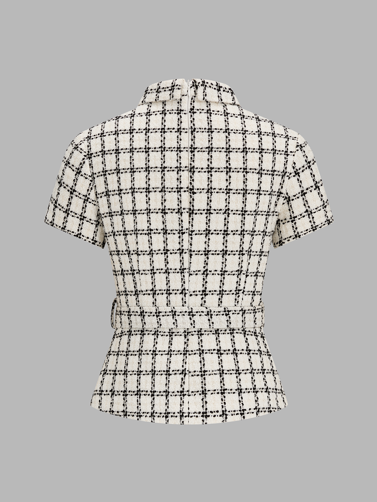 Wool Blend Check Cutout Belted Shirt for Stylish Layering Options