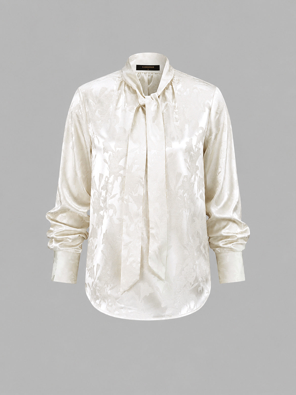 Jacquard Tie‑Neck Long Sleeve Blouse Elegant Womens Office Wear