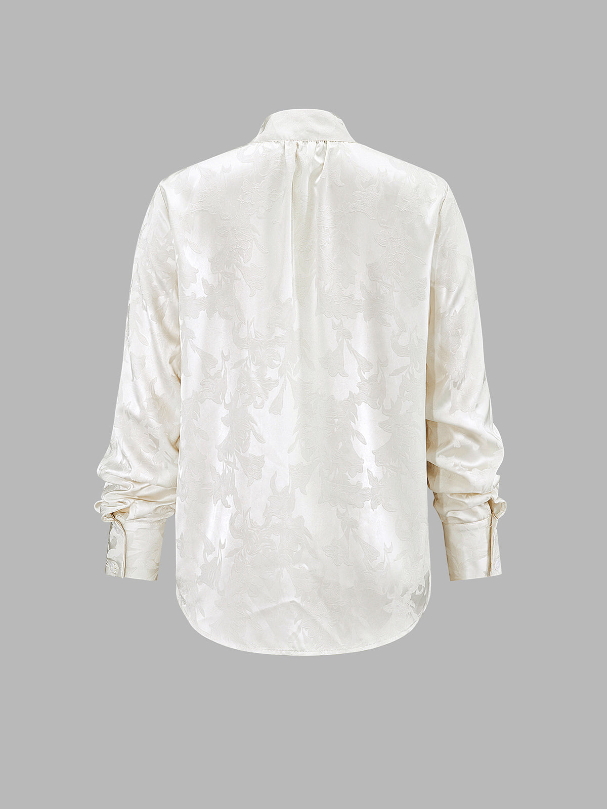 Jacquard Tie‑Neck Long Sleeve Blouse Elegant Womens Office Wear