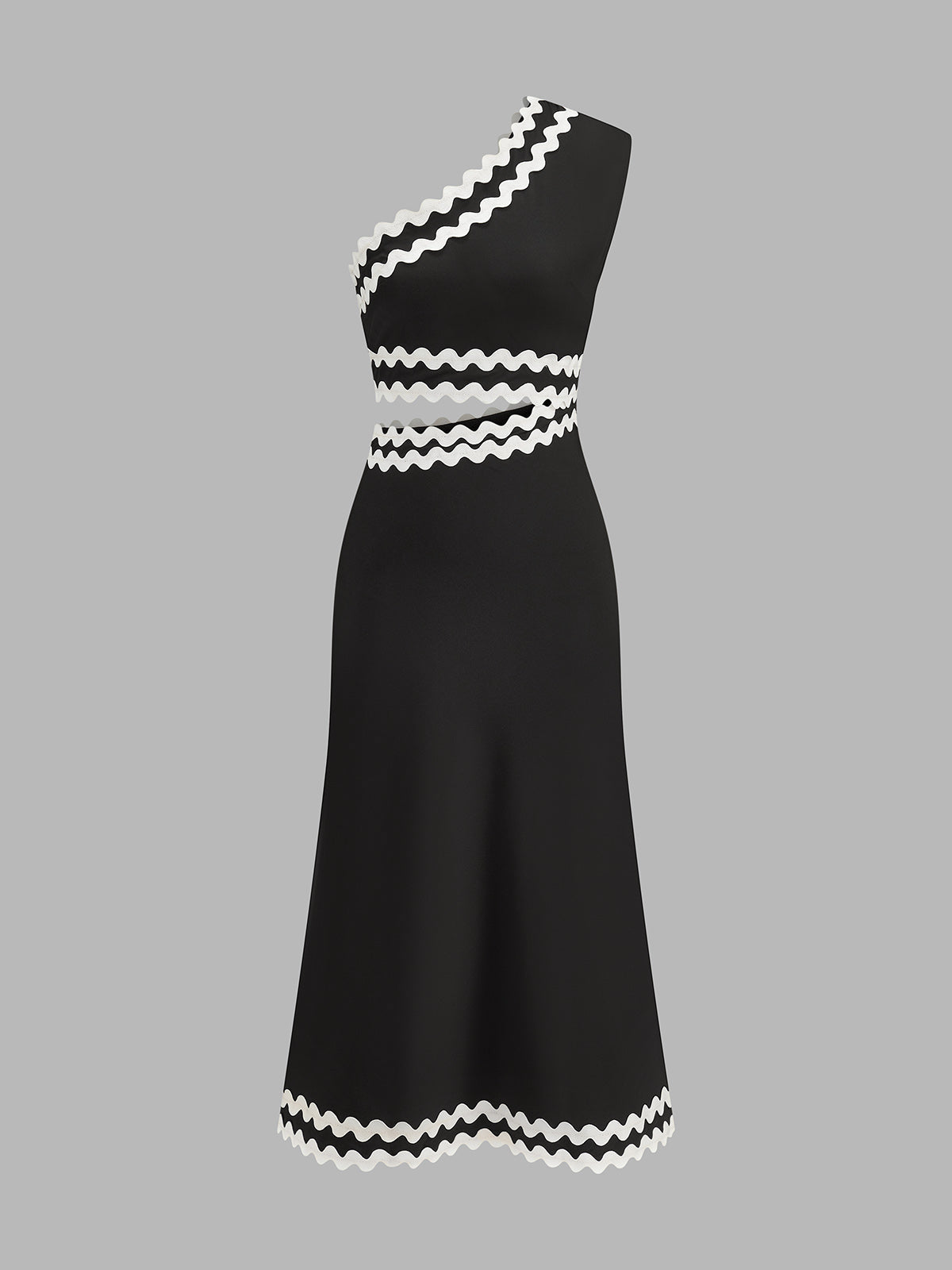 Wave Trim One Shoulder Cutout Midi Dress Elegant Evening Wear