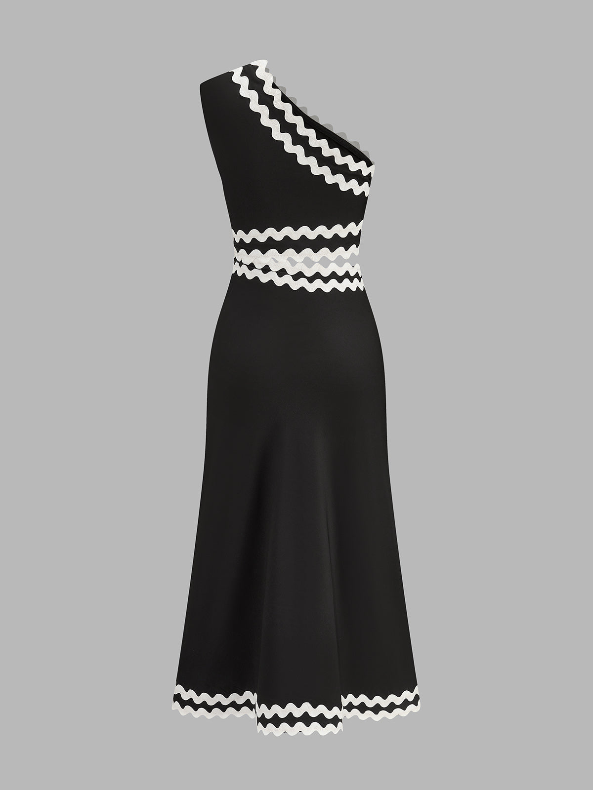 Wave Trim One Shoulder Cutout Midi Dress Elegant Evening Wear