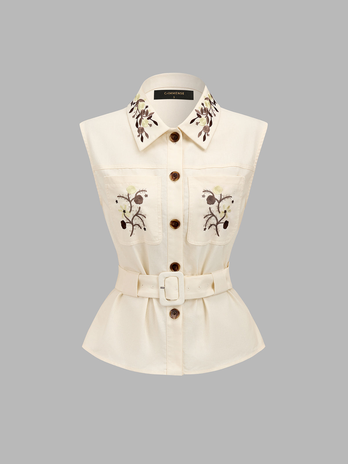 Floral Embroidery Belted Vest & Shorts Set for Women's Casual Wear