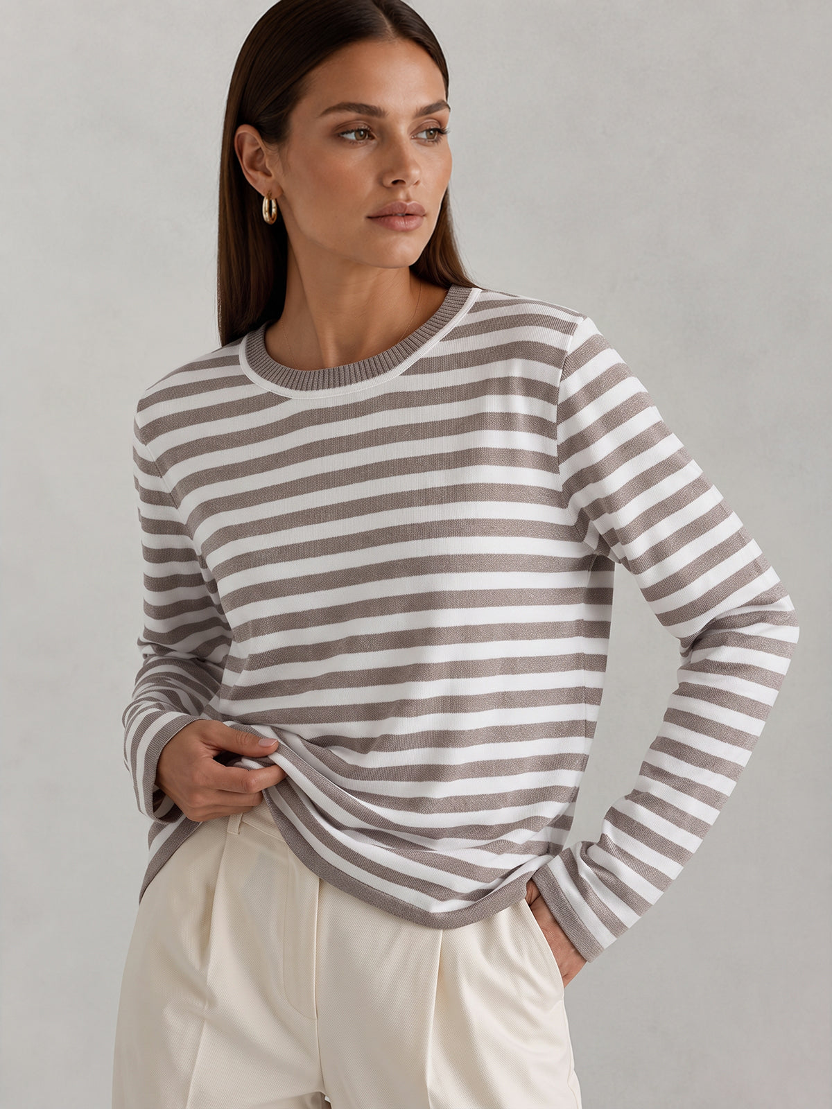 Classic Horizontal Stripe Long Sleeve Tee Comfortable Everyday Casual Wear