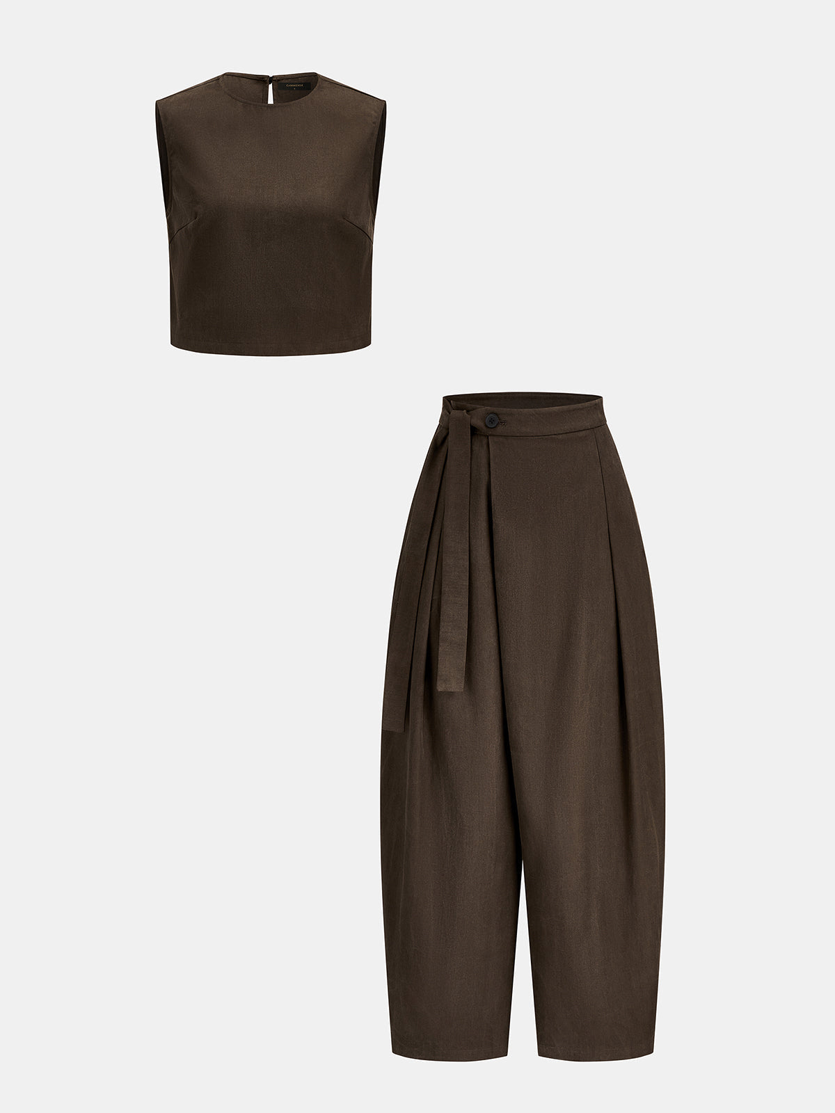 Cropped Tank Top & Tie Waist Barrel Pants Comfort Set for Women