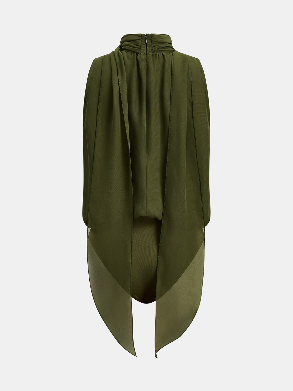 Flowy Ribbon Collar Chiffon Bodysuit with Elegant Long Sleeves