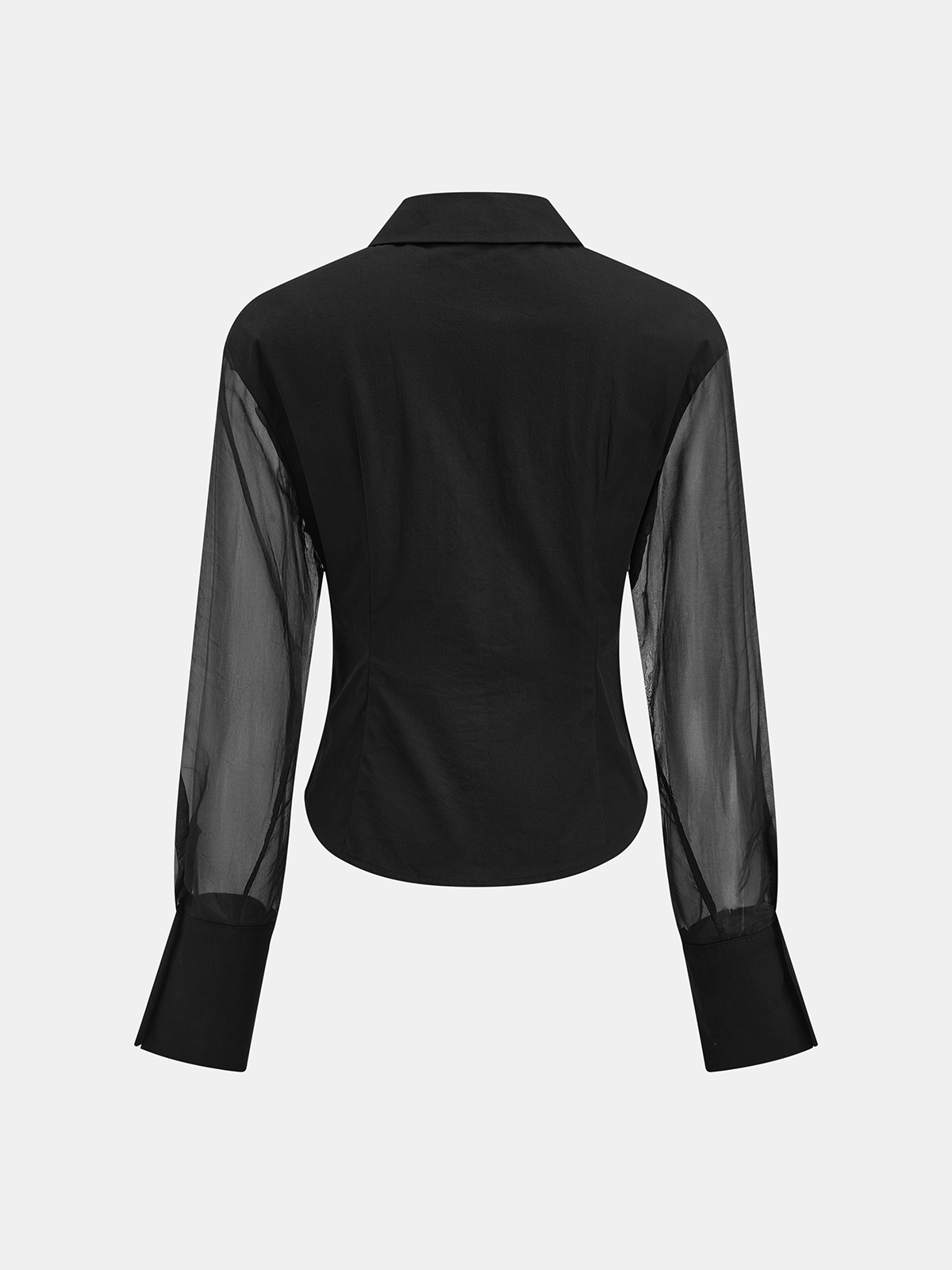 Sheer Sleeve Fitted Button-Down Shirt Classic Women’s Tailored Office Wear