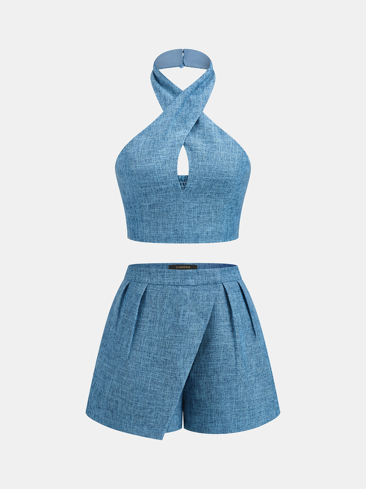 Cross Halter Crop Top & High-Waisted Skort Outfit Set for Women