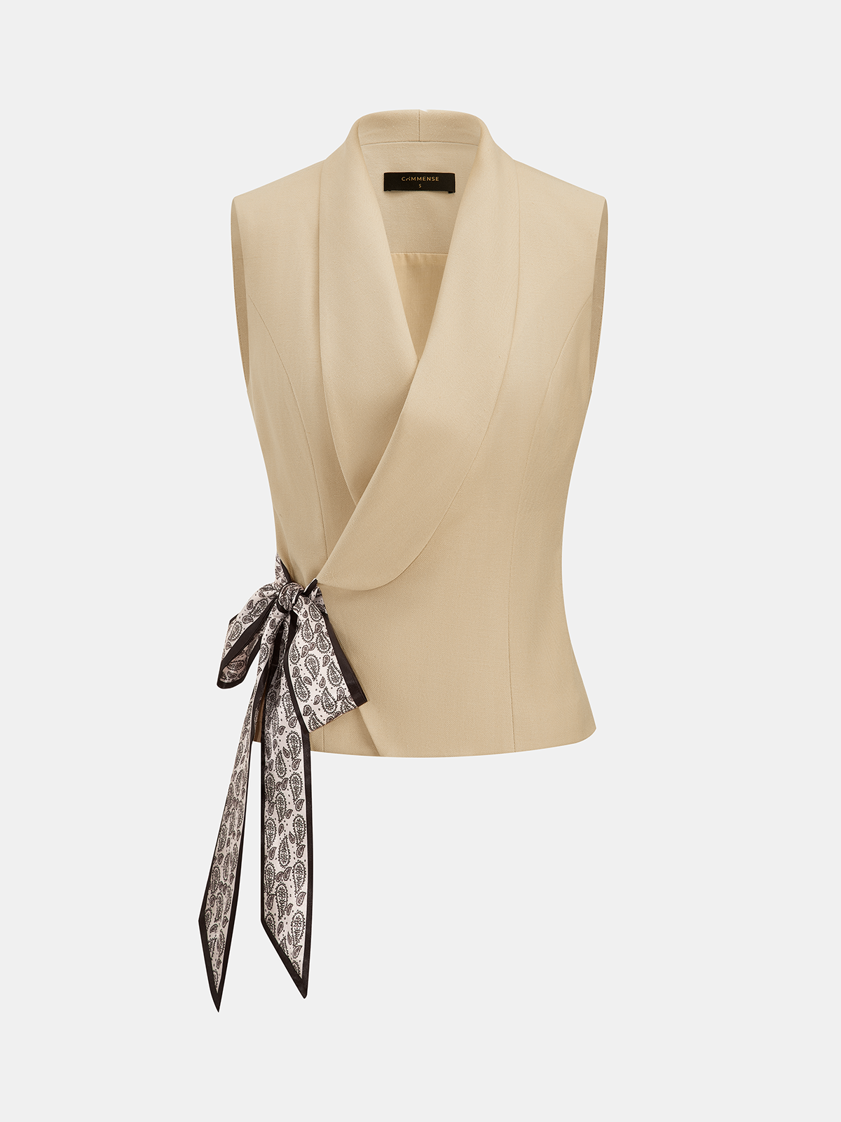 Ribbon Tie Shawl Collar Sleeveless Vest with Adjustable Waistband