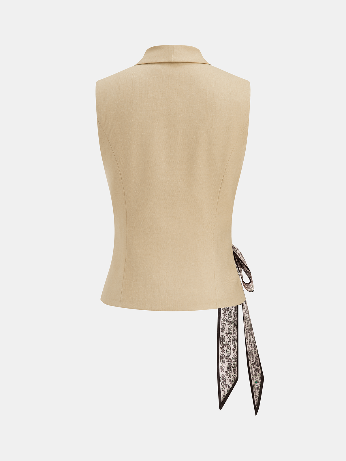 Ribbon Tie Shawl Collar Sleeveless Vest with Adjustable Waistband