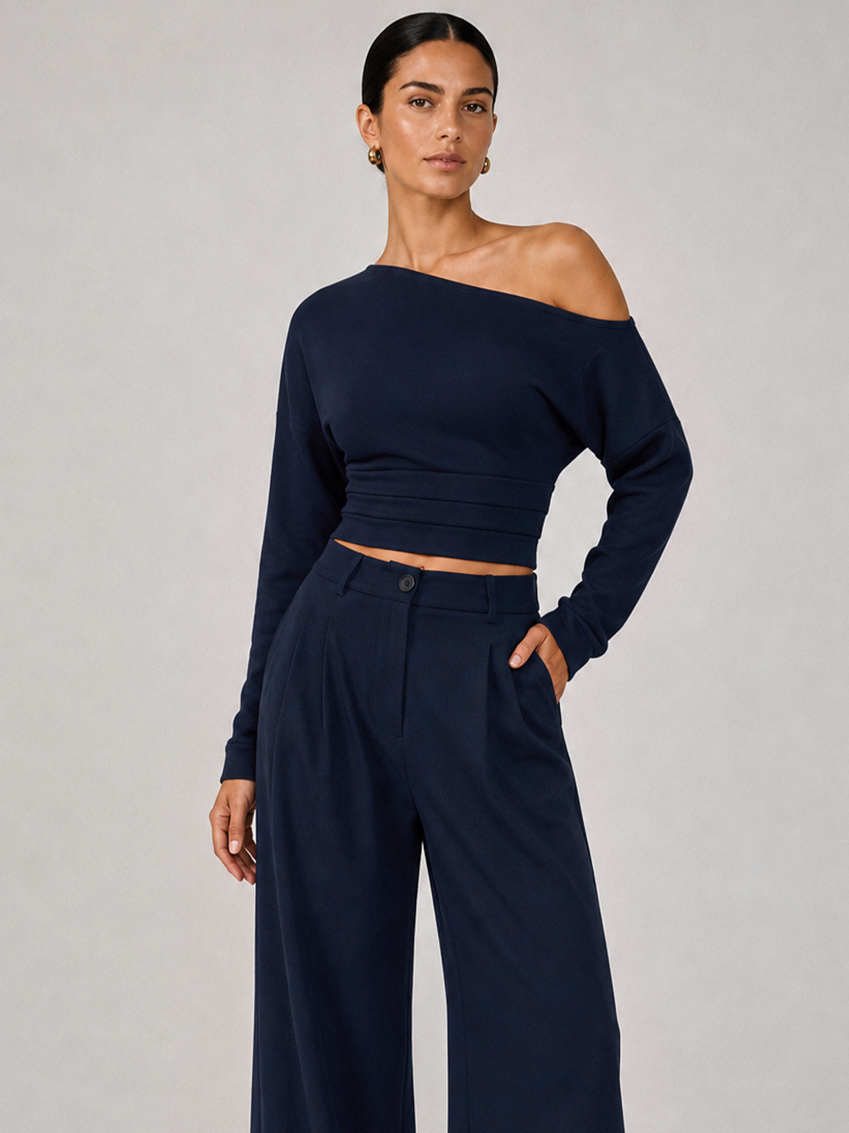 Off-Shoulder Crop Top & Pants Set for Women Casual Wear