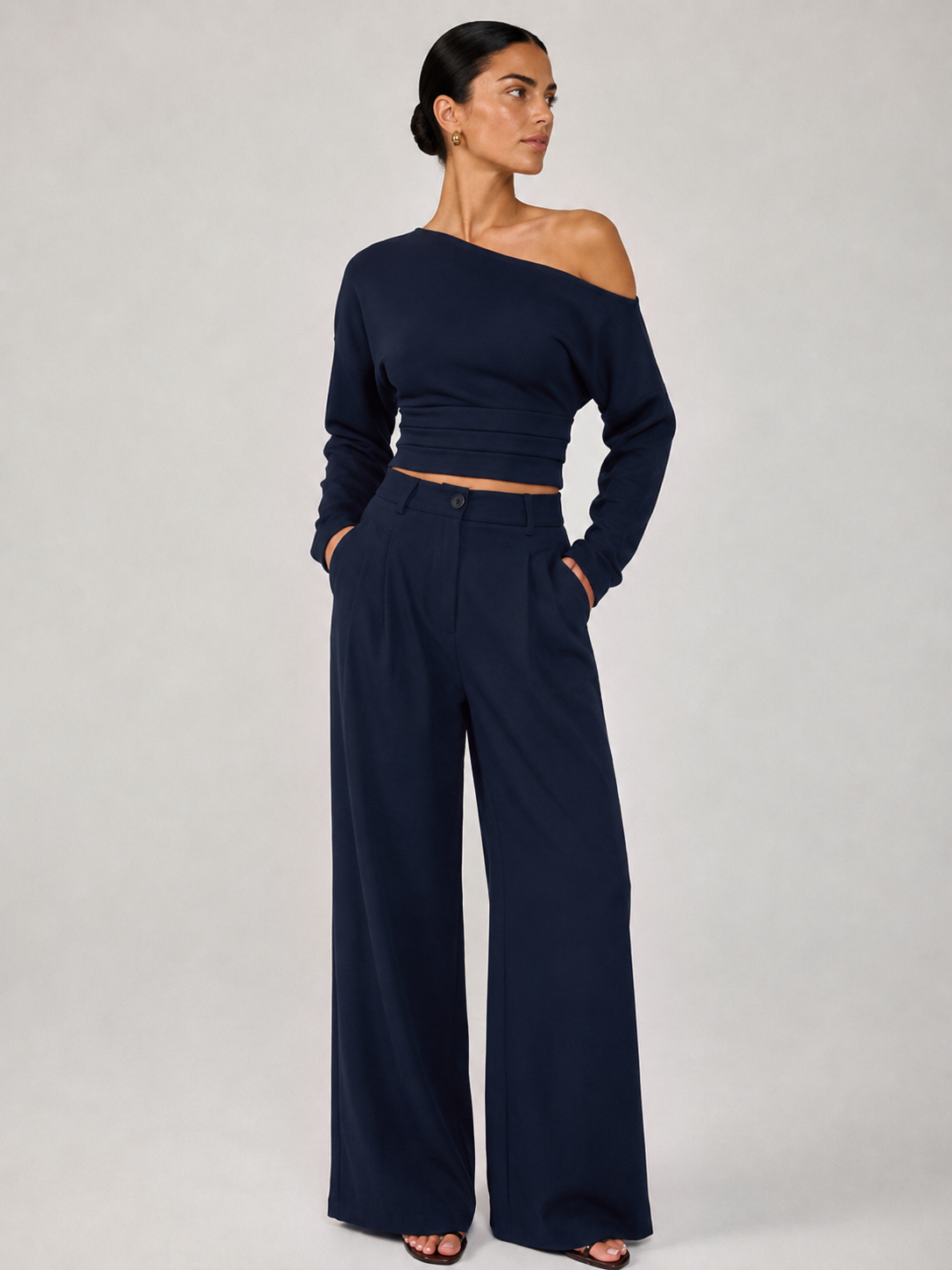 Off-Shoulder Crop Top & Pants Set for Women Casual Wear