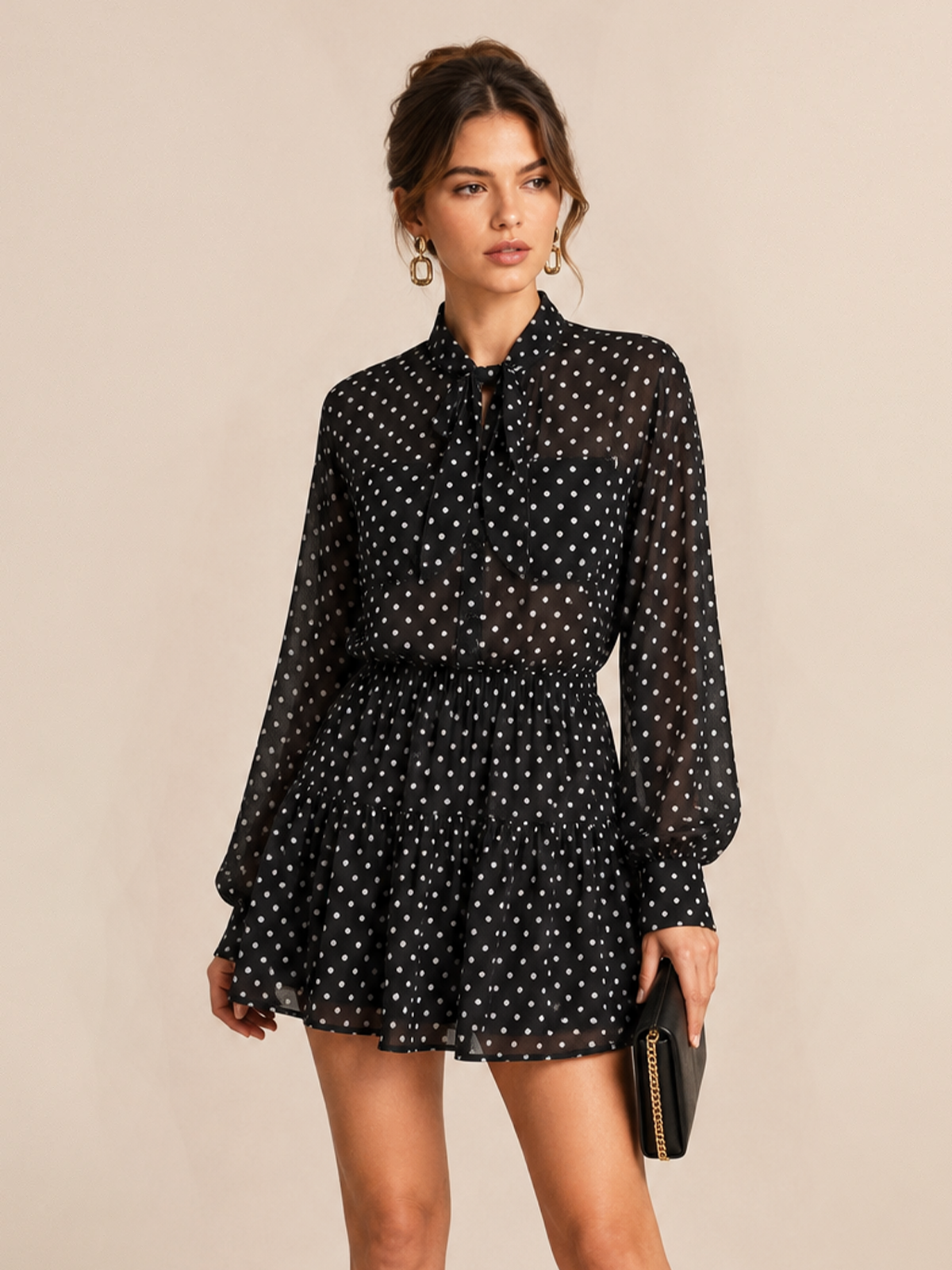 Polka Dot Chiffon Two Piece Skirt Set for Women Spring Fashion