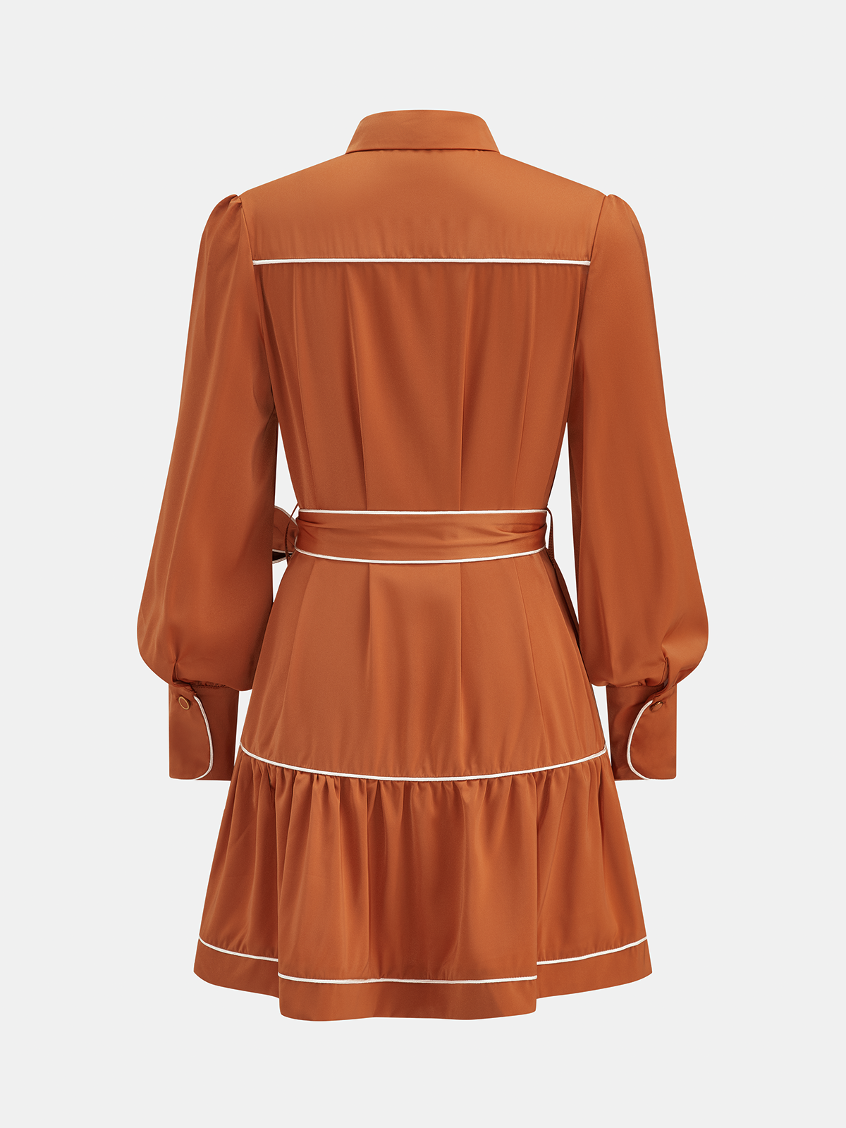 Contrast Piping Belted Satin Shirt Dress Women's Elegant Evening Wear