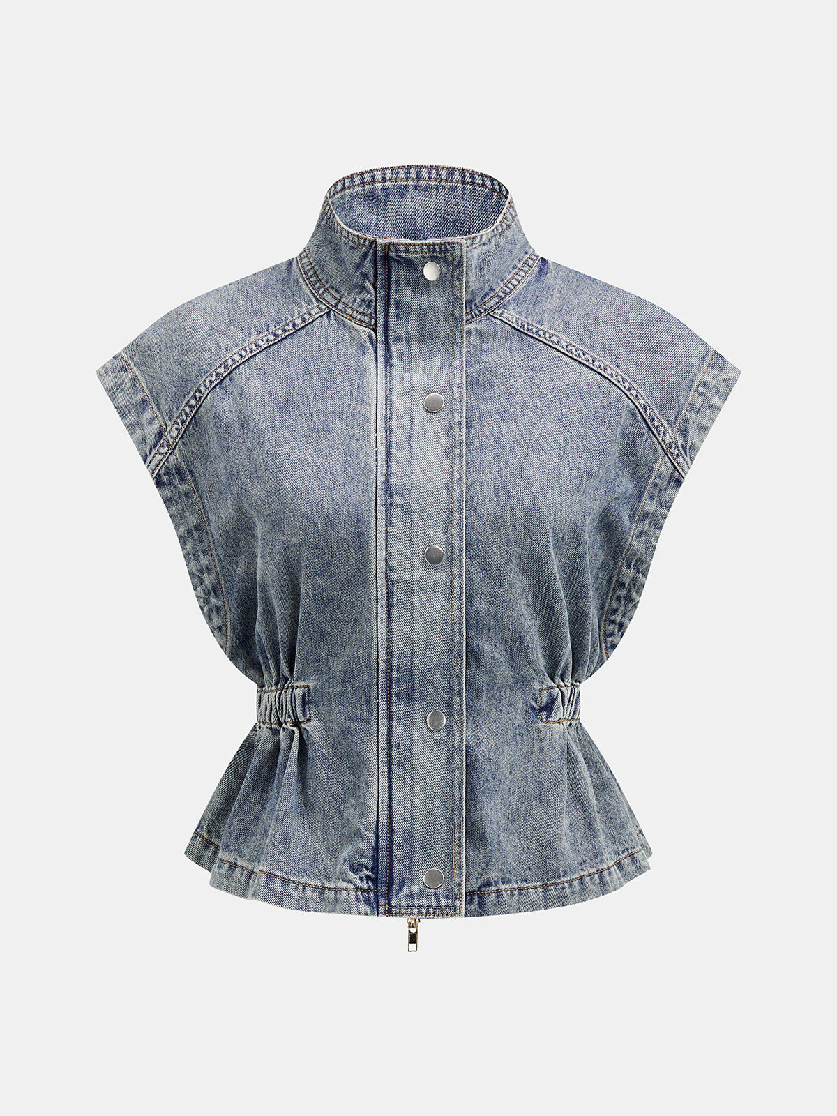 Sleeveless Cinched Waist Denim Top for Women with Button Detail