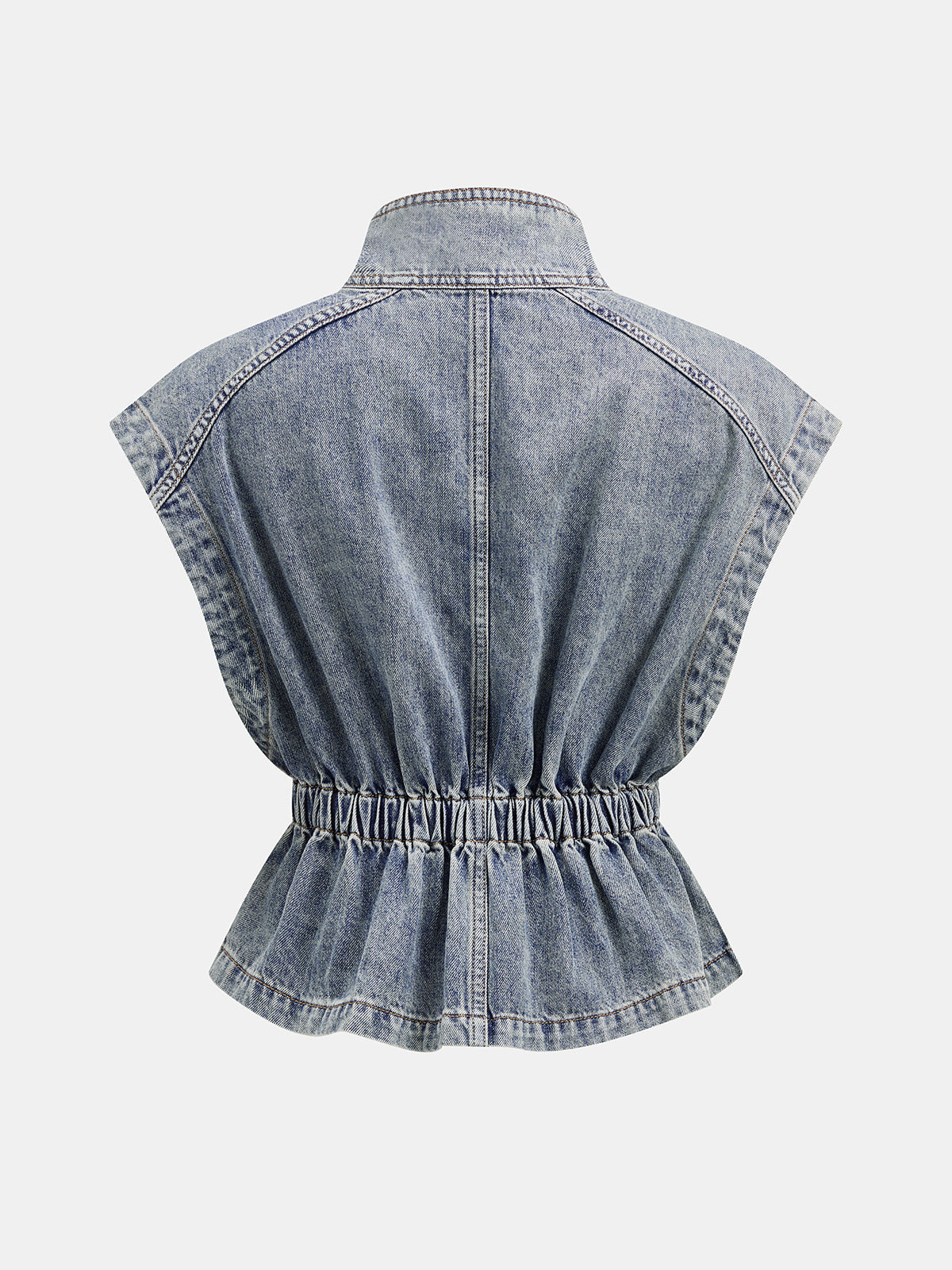 Sleeveless Cinched Waist Denim Top for Women with Button Detail