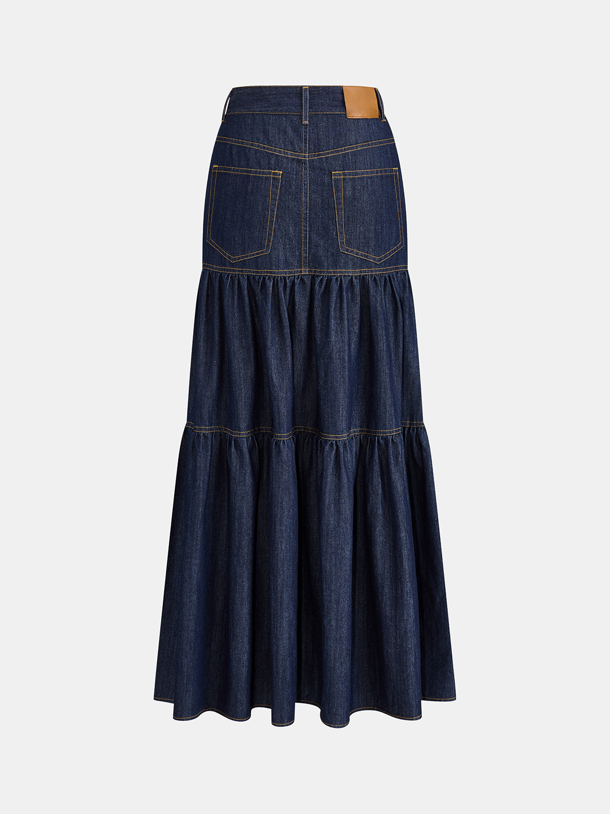 Layered Flowy Denim Maxi Skirt for Women Casual Style