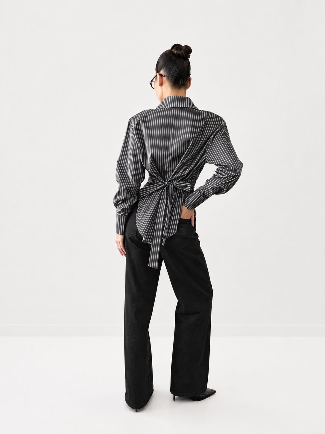Striped Tie-Back Cotton Long Sleeve Shirt for Women Casual Fit