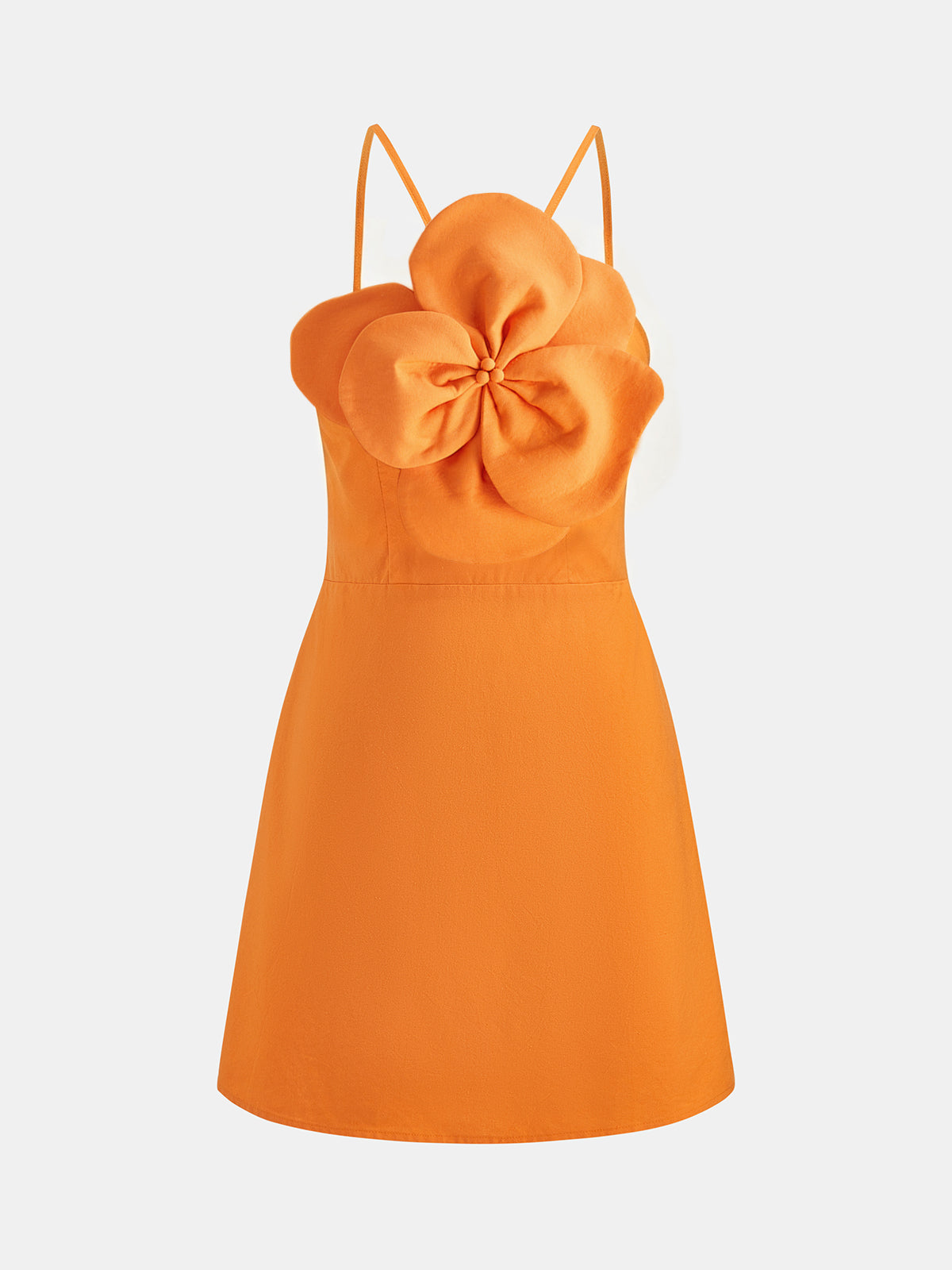 3D Flower Cotton Linen Slip Mini Dress with Adjustable Straps