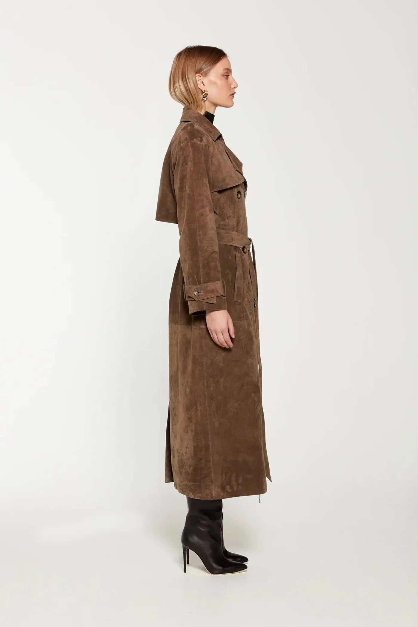 Elvira | Women’s Suede Trench Coat – Classic Elegance for Cooler Days