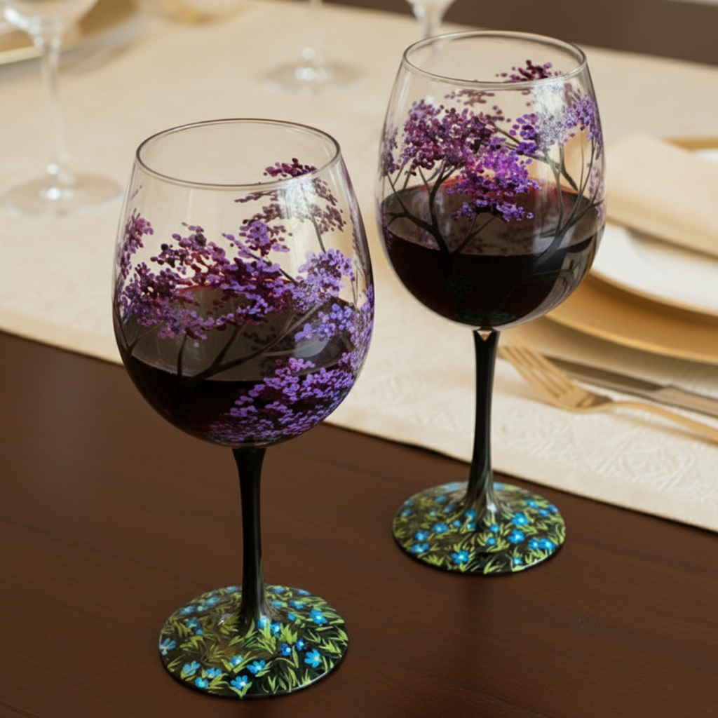 koadclo | Hand Painted Four Seasons Tree Wine Glasses – Unique Art Crystal Stemware Set