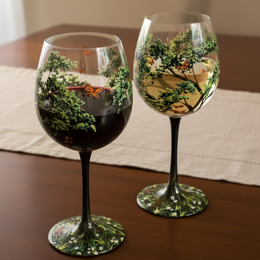 koadclo | Hand Painted Four Seasons Tree Wine Glasses – Unique Art Crystal Stemware Set
