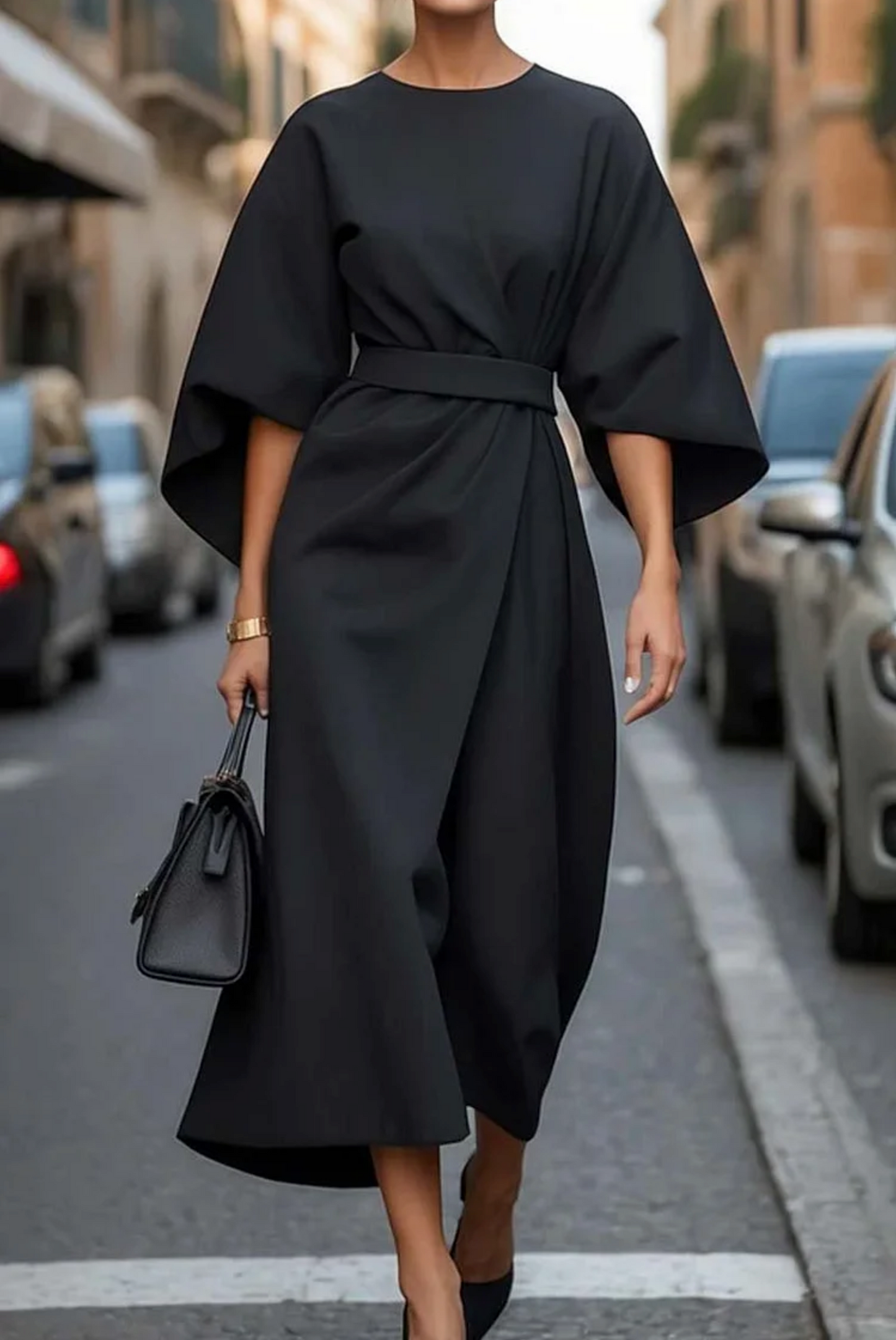 Grace | Women’s Elegant Lantern Sleeve Belted Dress