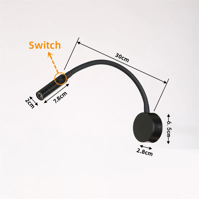 Koadclo | Modern Flexible LED Reading Wall Lamp with Switch - 1W/3W