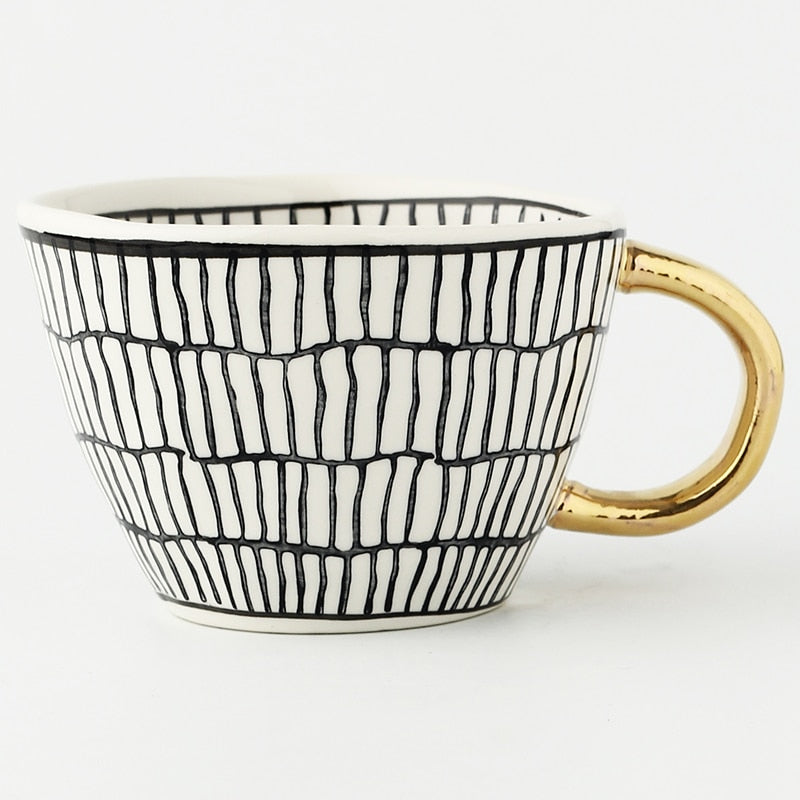 Koadclo | Abstract Geometric Pattern Cup with Gold Handle