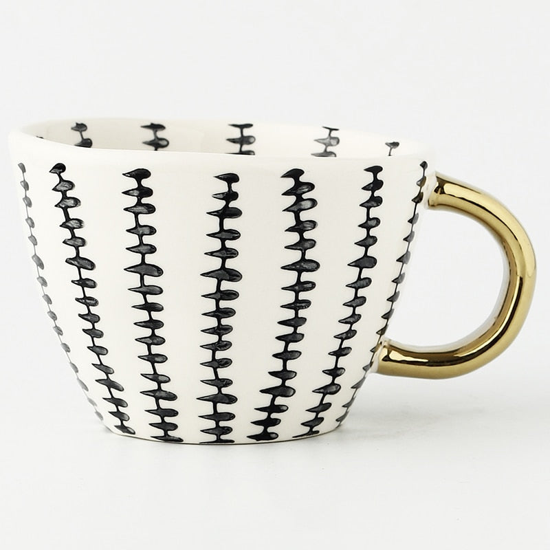 Koadclo | Abstract Geometric Pattern Cup with Gold Handle